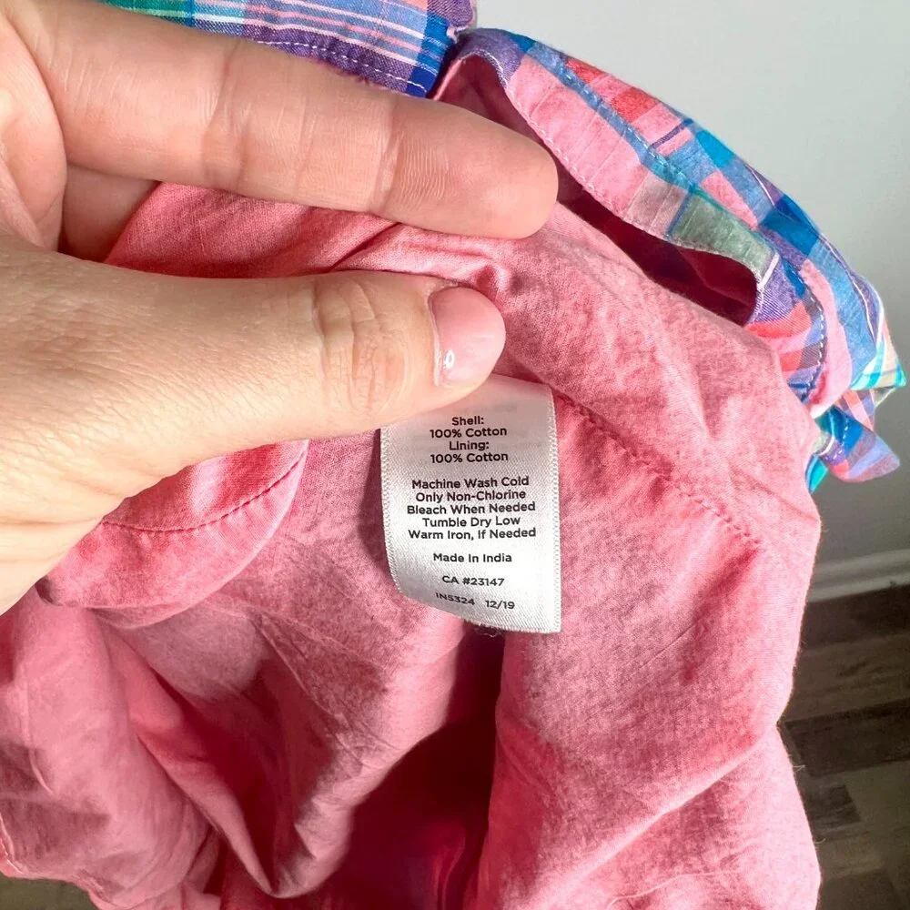 Talbots Madras Button Front Shirtdress Pink Blue Plaid Fit & Flare Summer Sz 12 - Picture 5 of 6